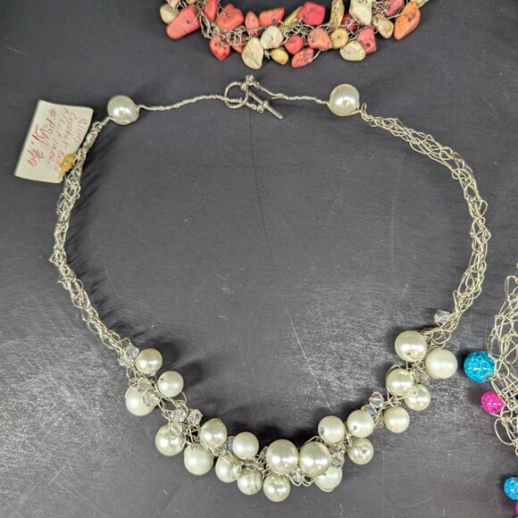 Homemade Crochet Jewelry Wire Necklace with Multicolor Beads 23" Long Lot of 6 - Picture 5 of 10